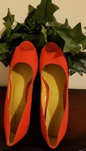 Nine West, manderin red(orange) Peeptoe Wedge Sand